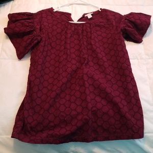 Girls burgundy eyelet flutter sleeve top